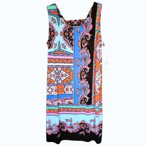 Roz & Ali Colorful Shift/Maxi Dress Boho Paisley Stretchy Sleeveless Size XL
